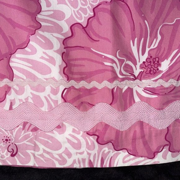 (EUC) Lilly Pulitzer Pink Floral Print Ric-Rac Trim A Line Skirt Size 6 - Picture 4 of 11